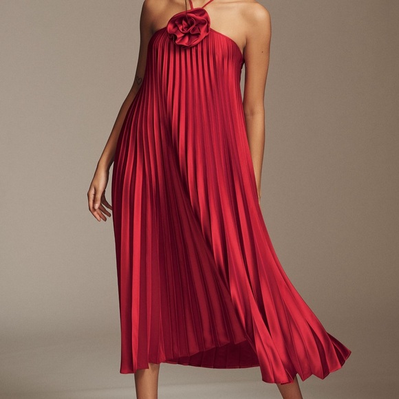Elegant Red Pleated Dress - Picture 2 of 3